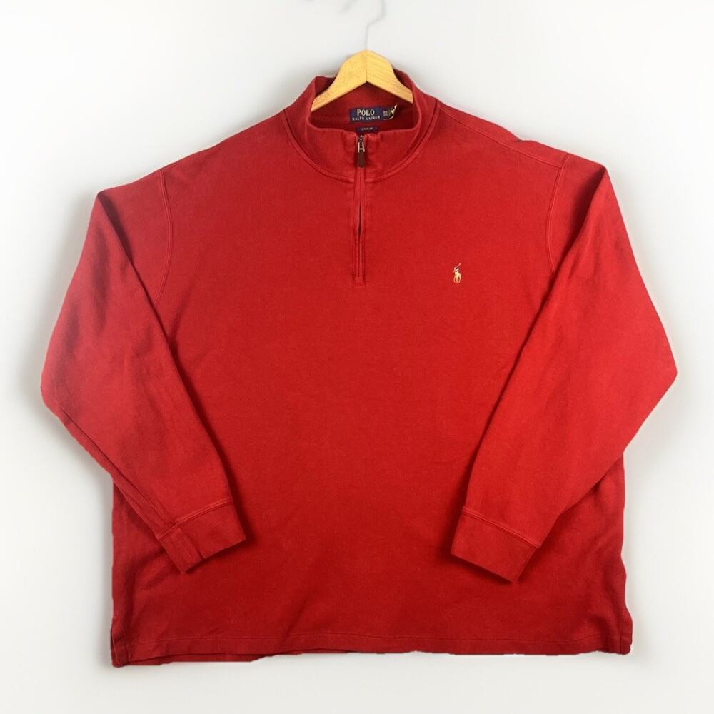 Polo Ralph Lauren Estate Rib 1/4 Zip Pullover Mens Sz 3XB Red Mock Neck Cotton